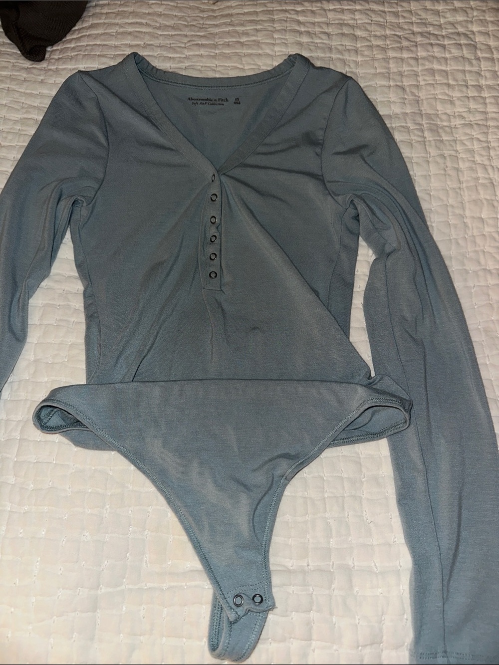 Abercrombie & Fitch Light Blue Ribbed Henley Bodysuit. Size XXS